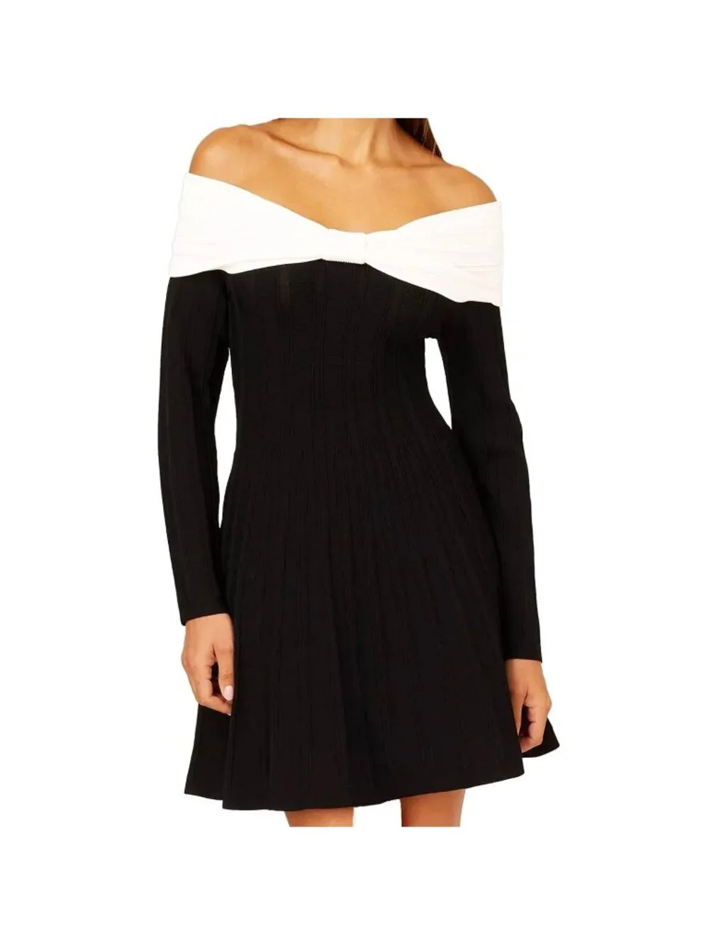 Adrianna Papell Women's Off the Shoulder Fit & Flare Black White Size 6 NWT